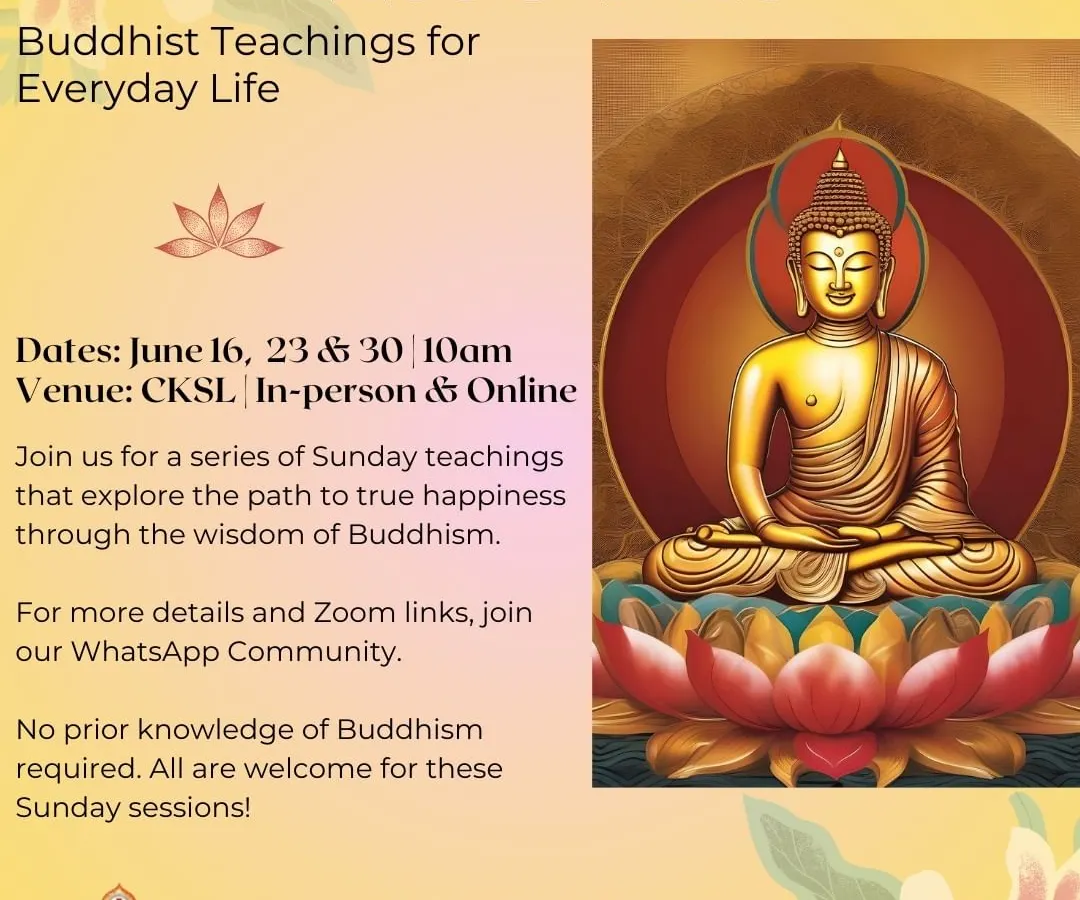 We believe the Dharma should illuminate everyday life. Our "Happiness Series" offers practical Buddhist teachings to help you find peace and wisdom at home, at work, and within yourself. These Sunday sessions are open to everyone, with no prior experience needed.