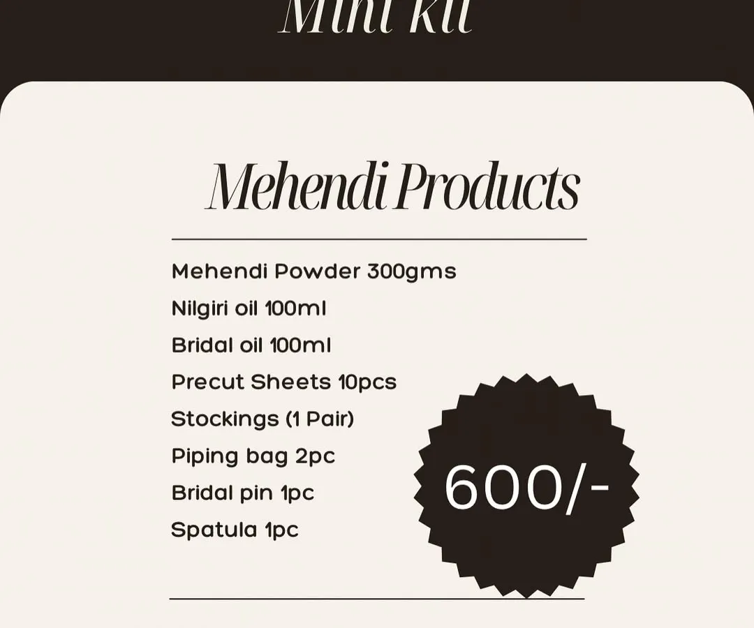 For everyone starting their mehendi safar, I've put together this Mini Mehendi Kit. It has all the sahi cheez you need, including 300gms of my henna powder, both Nilgiri and Bridal oils, and all the tools to get started. It’s the perfect way to begin practicing with professional grade supplies.
