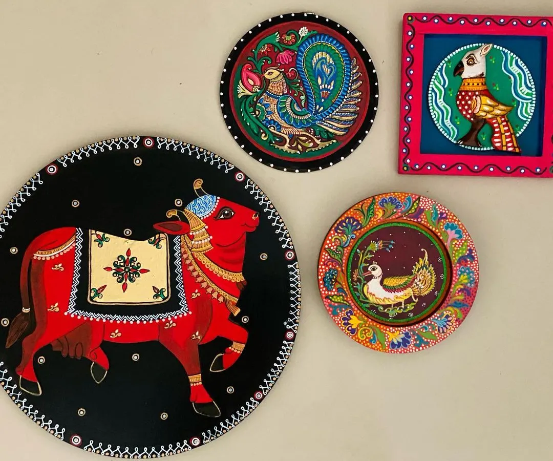 Create your own sacred gallery wall. This collection, featuring a Pichwai-style cow, a Kalamkari-inspired peacock, and a delicate swan, shows how different pieces can come together to tell a larger story, celebrating the animals of Brindavan.