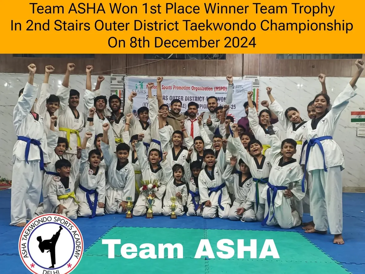 This is what teamwork and dedication look like. Team ASHA celebrating our 1st place team trophy at the 2nd Stairs Outer District Taekwondo Championship. We train hard and we win together.
