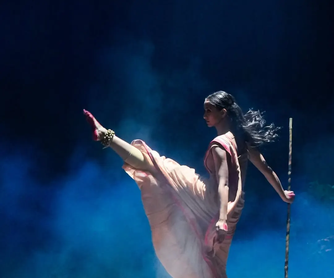 A powerful moment from the theatrical production 'Sitayana'. This dynamic pose, captured mid-action, showcases the strength and storytelling central to my contemporary and classical dance fusion performances.