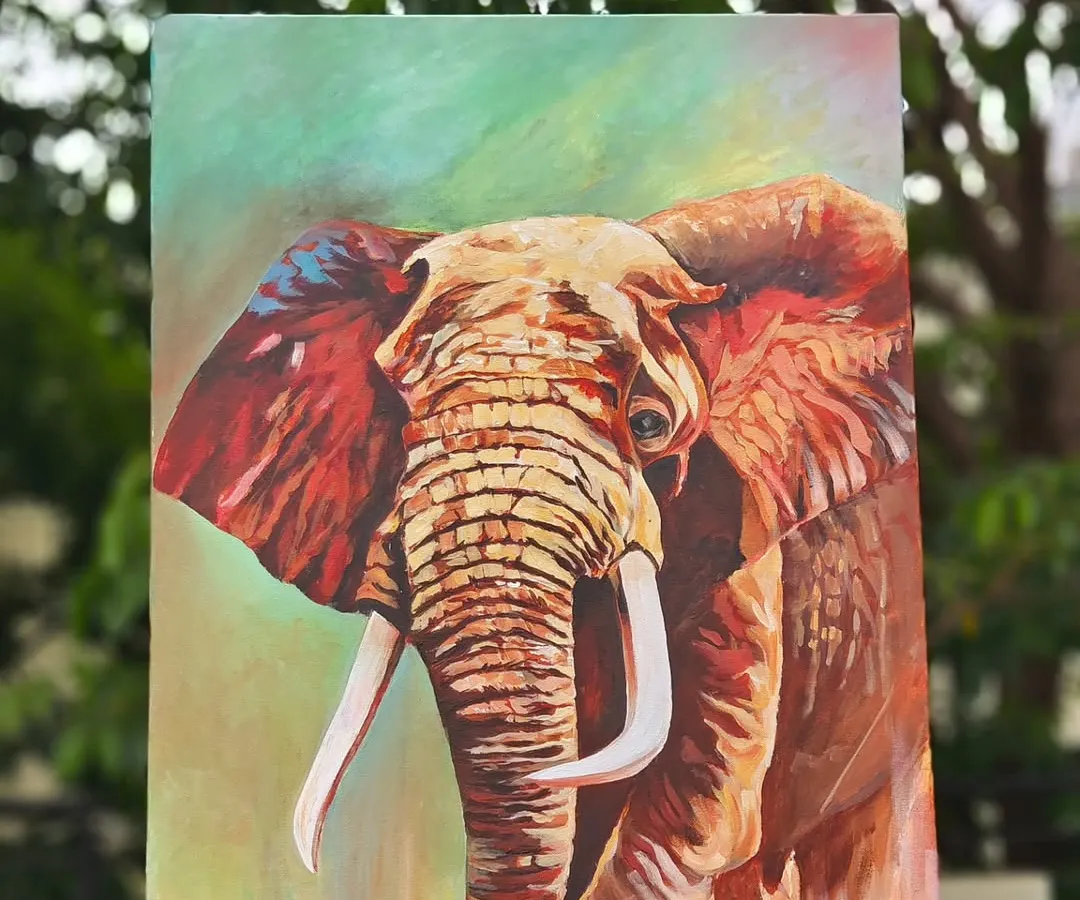Our large acrylic on canvas paintings capture the spirit of majestic creatures like this elephant. Each brushstroke is filled with intention, creating a powerful and soulful presence for your home.