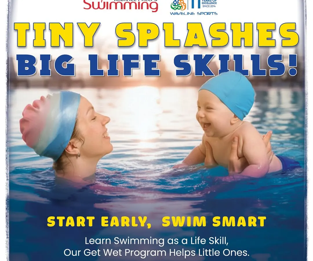 It's never too early to learn a life skill. Our 'Get Wet' program is specially designed for babies and toddlers, creating a fun and safe environment for them to build water confidence from their very first splash. This image captures the joy and trust between a coach and a young learner.