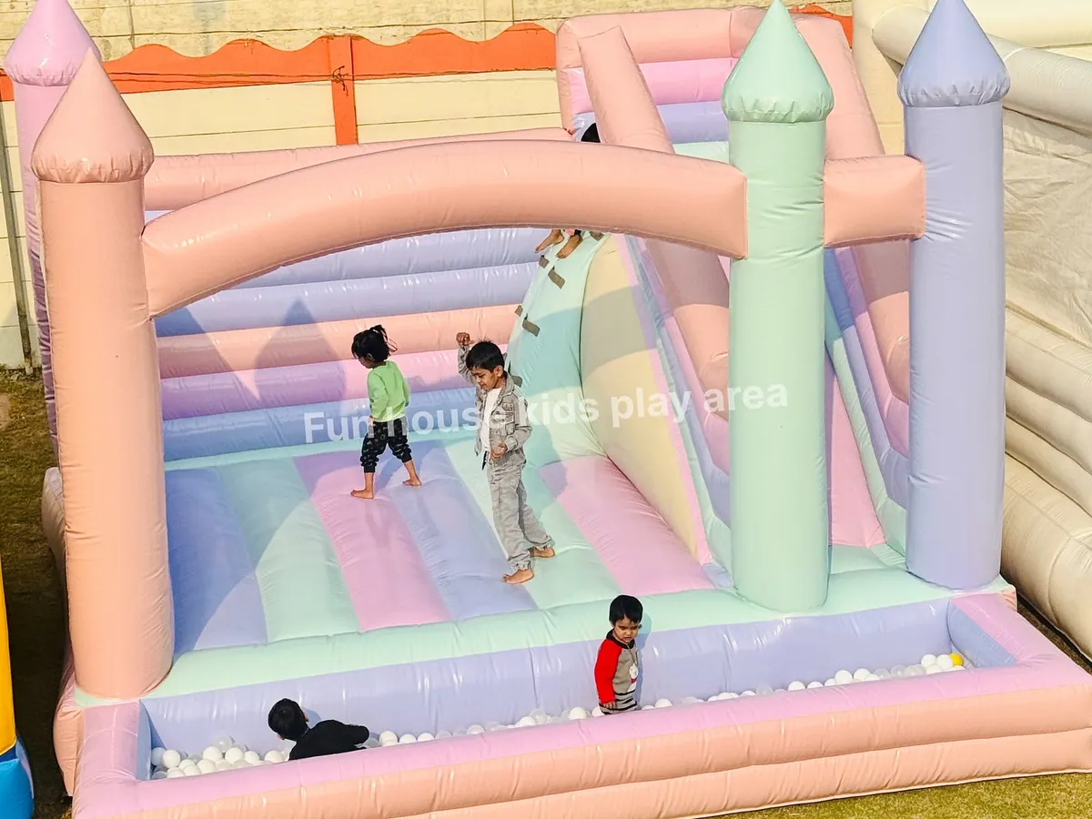 See the joy on their faces in our Pastel Paradise Castle. The soft, photogenic colors make it a favorite for themed birthday parties, complete with a fun slide and a ball pit for endless entertainment.