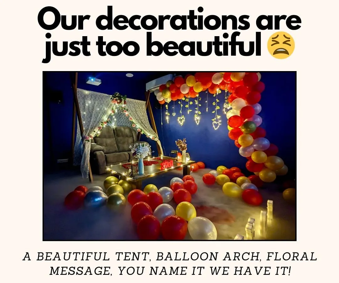 We have to admit, our decoration game is strong. Whether you want a romantic tent setup, a massive balloon arch, or a custom floral message, we'll deck out the place to make your celebration one for the books.