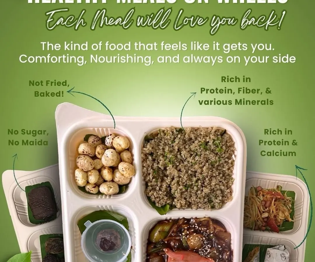Our 'Meals on Wheels' subscription is for anyone who wants to eat well without the stress. Each meal is plant-based, gluten-free, and packed with everything you need to feel energized. We never fry our food and use no refined sugar or maida, so you can enjoy every bite knowing it's food that truly loves you back.
