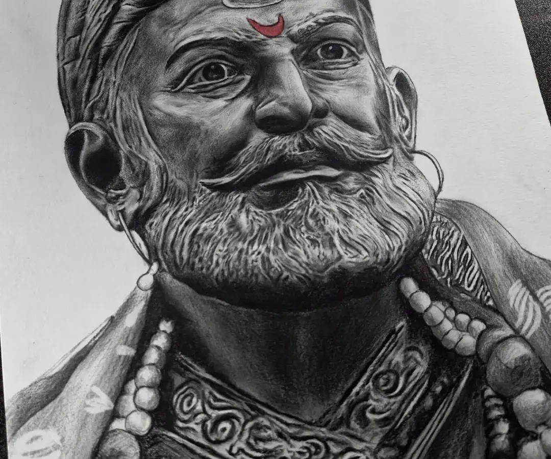 A detailed graphite portrait of Chhatrapati Shivaji Maharaj, an icon of pride and courage. I take great care in capturing the strength and dignity of historical figures, making for a powerful piece of art for your home or office.