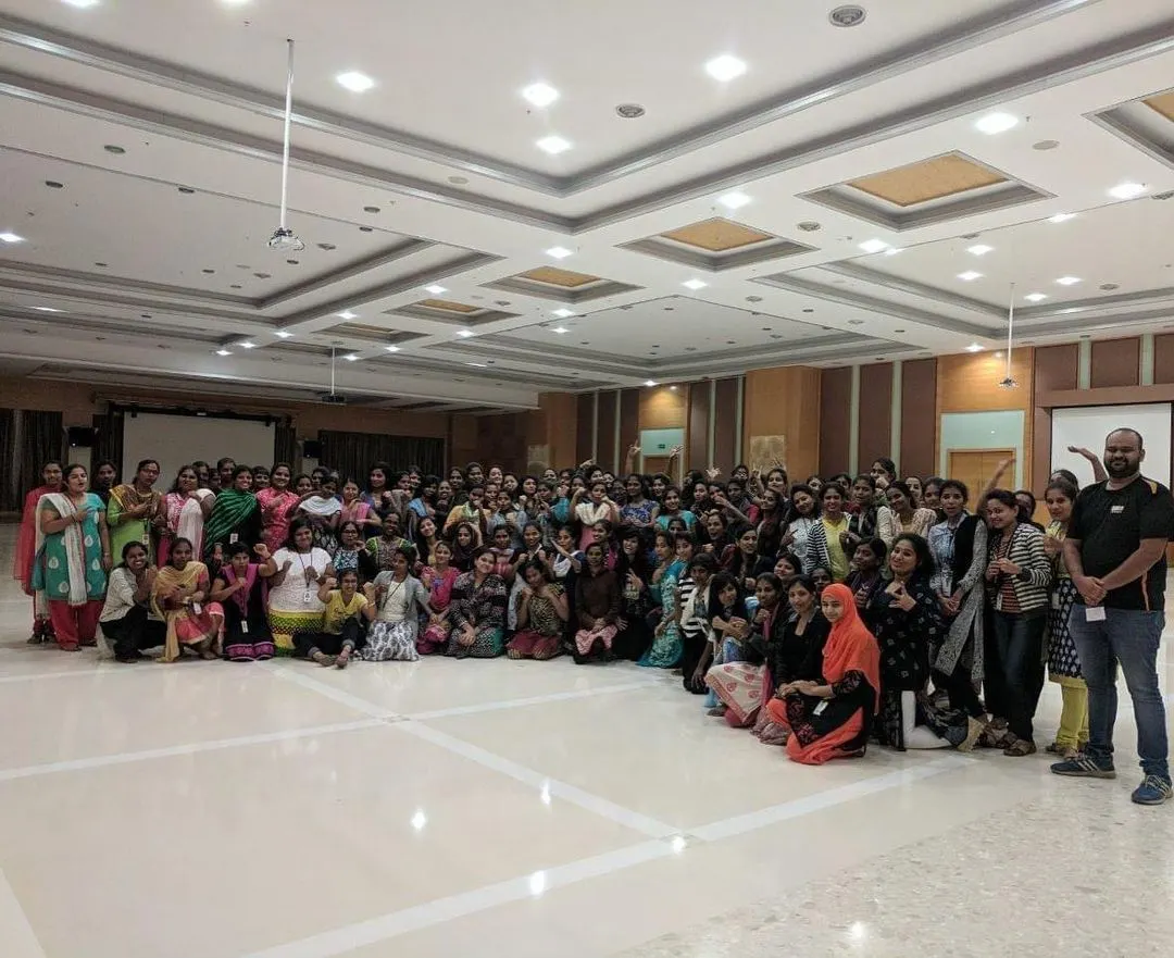 We are equipped to handle large-scale corporate wellness events. This photo shows a session with over a hundred enthusiastic employees at a major Bangalore tech company, all learning essential workplace safety skills in a single, high-energy workshop.