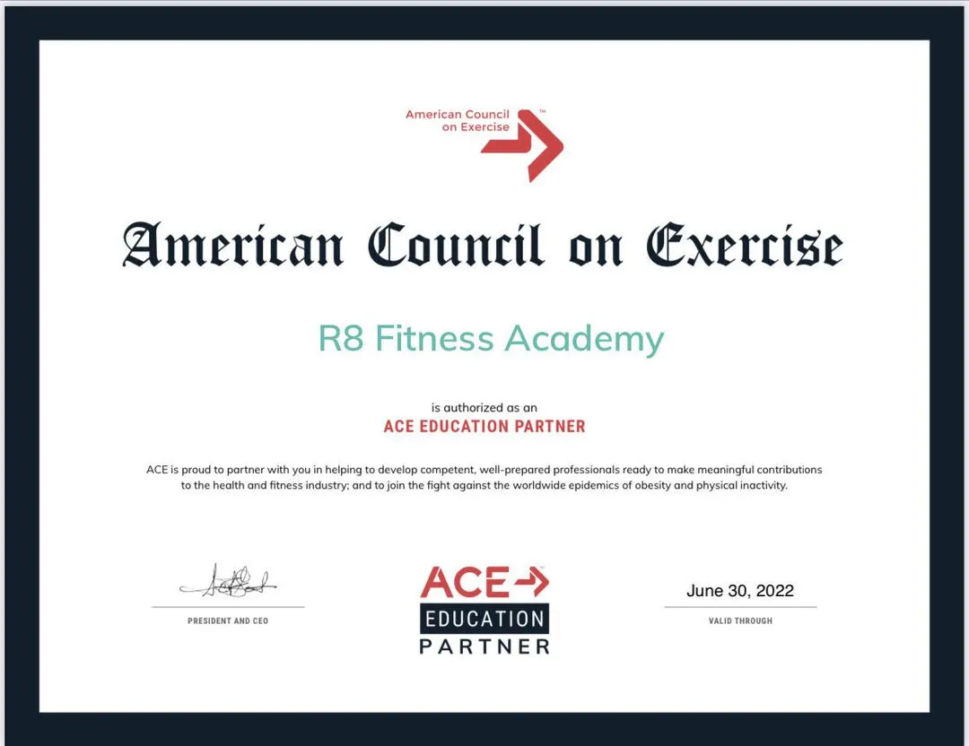 We are a fully authorized ACE Education Partner. This official partnership means our program is recognized by the American Council on Exercise for providing top-quality education to prepare competent fitness professionals.