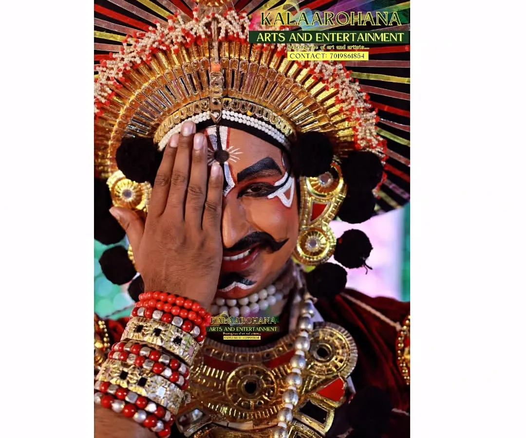 This is the soul of Yakshagana, a traditional theatre form from Karnataka. This close-up captures the intricate makeup, expressive emotion, and magnificent headgear that makes every character in our mythological storytelling so compelling.