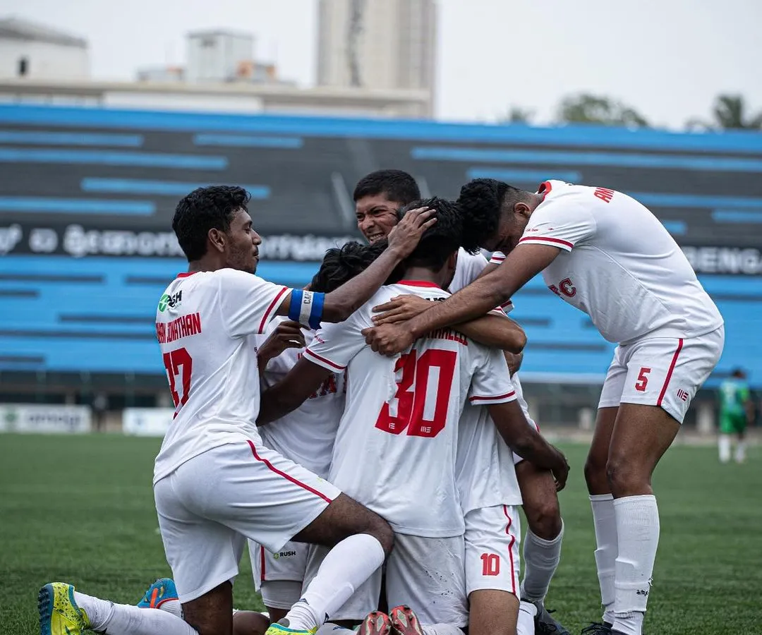 The pure emotion of a hard-earned victory. This is what it means to play for BTM FC. Our players celebrate together after a crucial goal, showcasing the unity and passion that defines our senior team. This is the spirit of Vega, Shaurya, Vijaya.