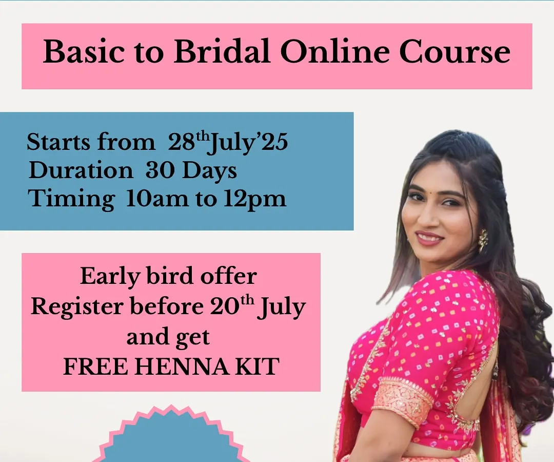 My 30-day Basic to Bridal online course has everything you need to start your journey as a henna artist. I will teach you all my techniques, from making the perfect paste to creating intricate bridal figures.