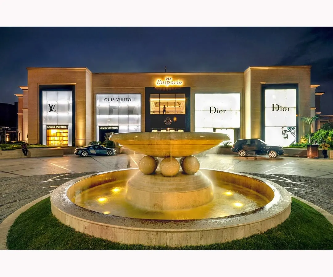 A powerful night shot of the DLF Emporio mall, showcasing its modern, high-end architectural design. My goal here was to create an image of prestige and luxury for a premier commercial real estate client.