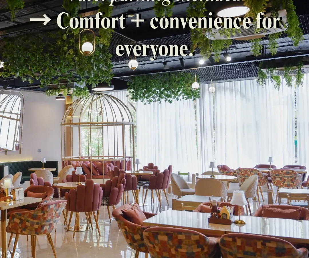 Welcome to our luxurious dining lounge, designed for your comfort. With ample space for over 200 guests and convenient valet parking, we've handled all the details so you can focus on celebrating. This is the five-star ambiance you deserve, without the hassle of a hotel banquet.