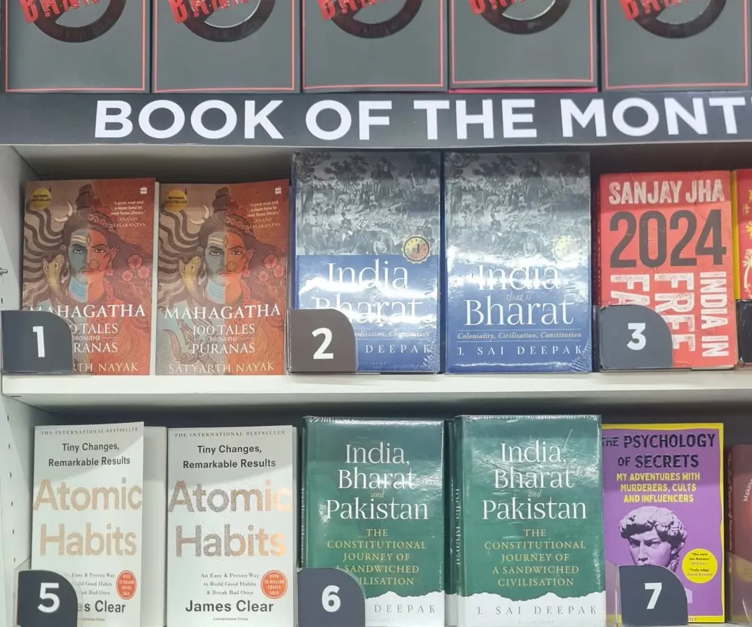 My books, 'India that is Bharat' and 'India, Bharat and Pakistan', featured in the 'Book of the Month' section at a WH Smith airport bookstore. Their continued presence on bestseller charts nearly three years after launch is a testament to the resonance of the decolonial message.
