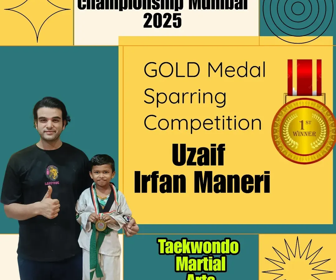 This is the result of pure dedication. Meet Uzaif, a gold medal winner at the District Taekwondo Championship. I don't just train fighters; I build champions from a young age.