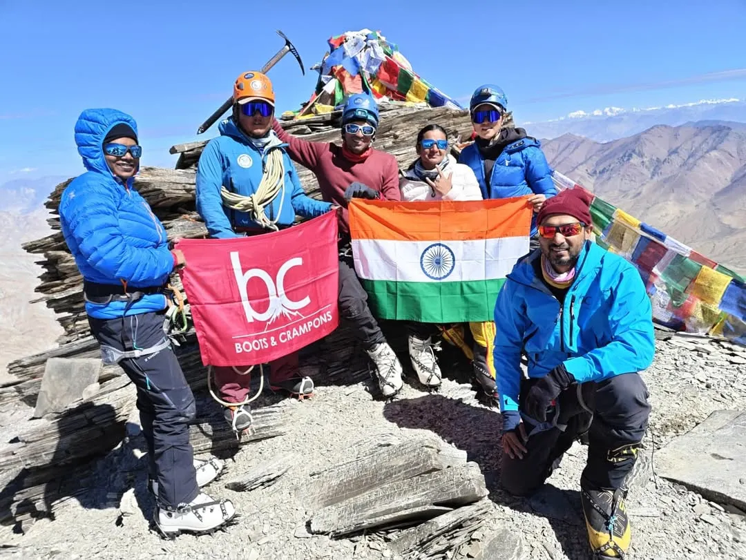 The summit of Kang Yatse II at 6,250 meters. This is the moment it's all for. Exhausted but elated, our team holds the Tiranga high, a symbol of pride and perseverance above the clouds in Ladakh. This is more than a climb; it's a story of teamwork and spirit.
