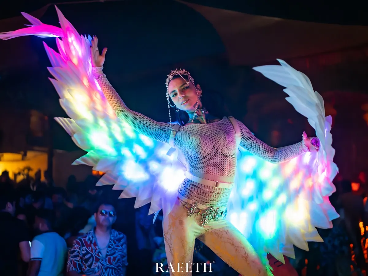 Our Angel act combines elegant choreography with stunning, programmable LED wings. This performance creates a beautiful and ethereal atmosphere, ideal for weddings, gala dinners, and fantasy-themed events.
