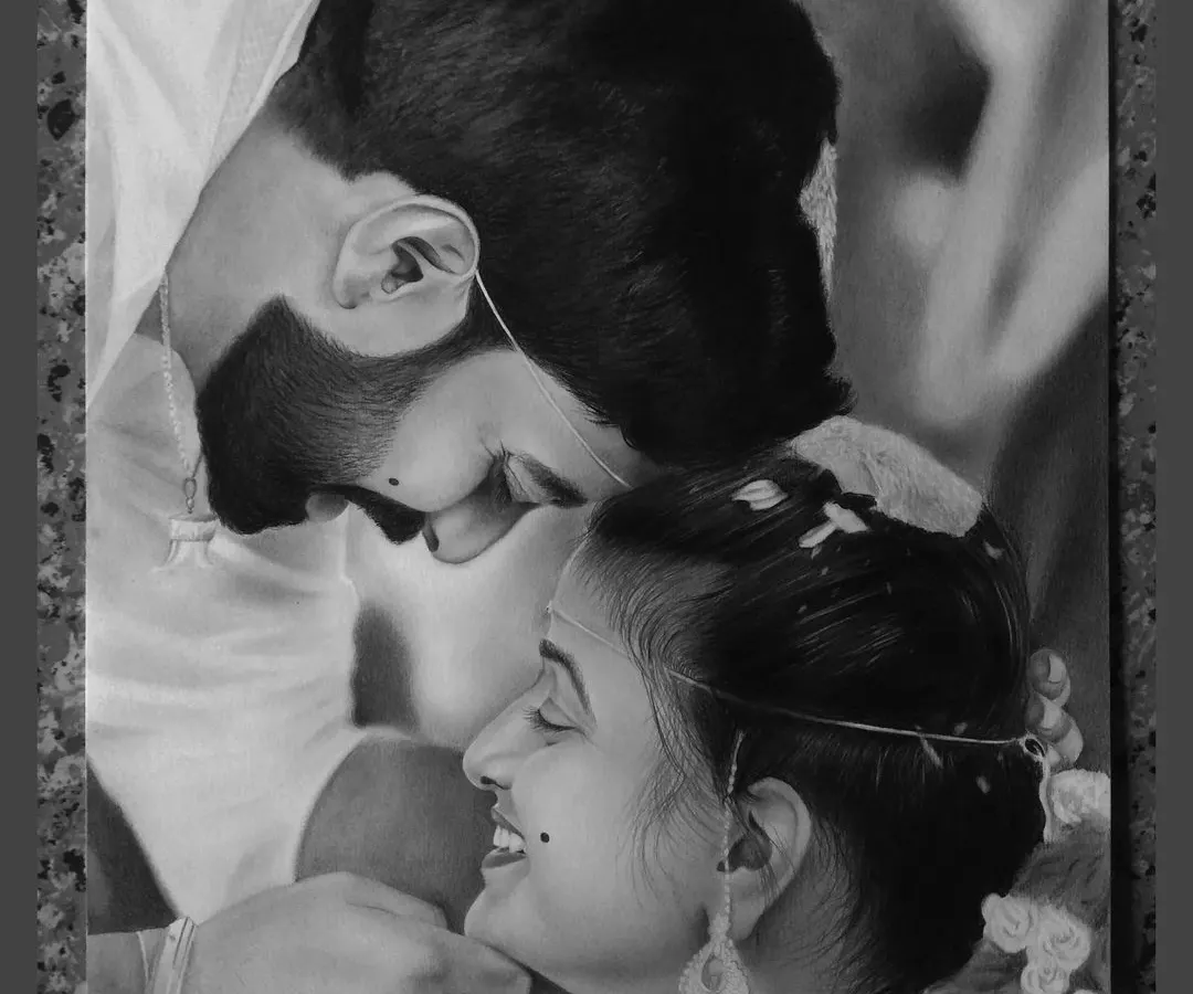 A custom couple portrait is a beautiful way to capture a special moment. In this A3 size graphite and charcoal drawing, I focused on the tender emotion and connection between the two, ensuring every detail from the hair to the subtle smiles was preserved.