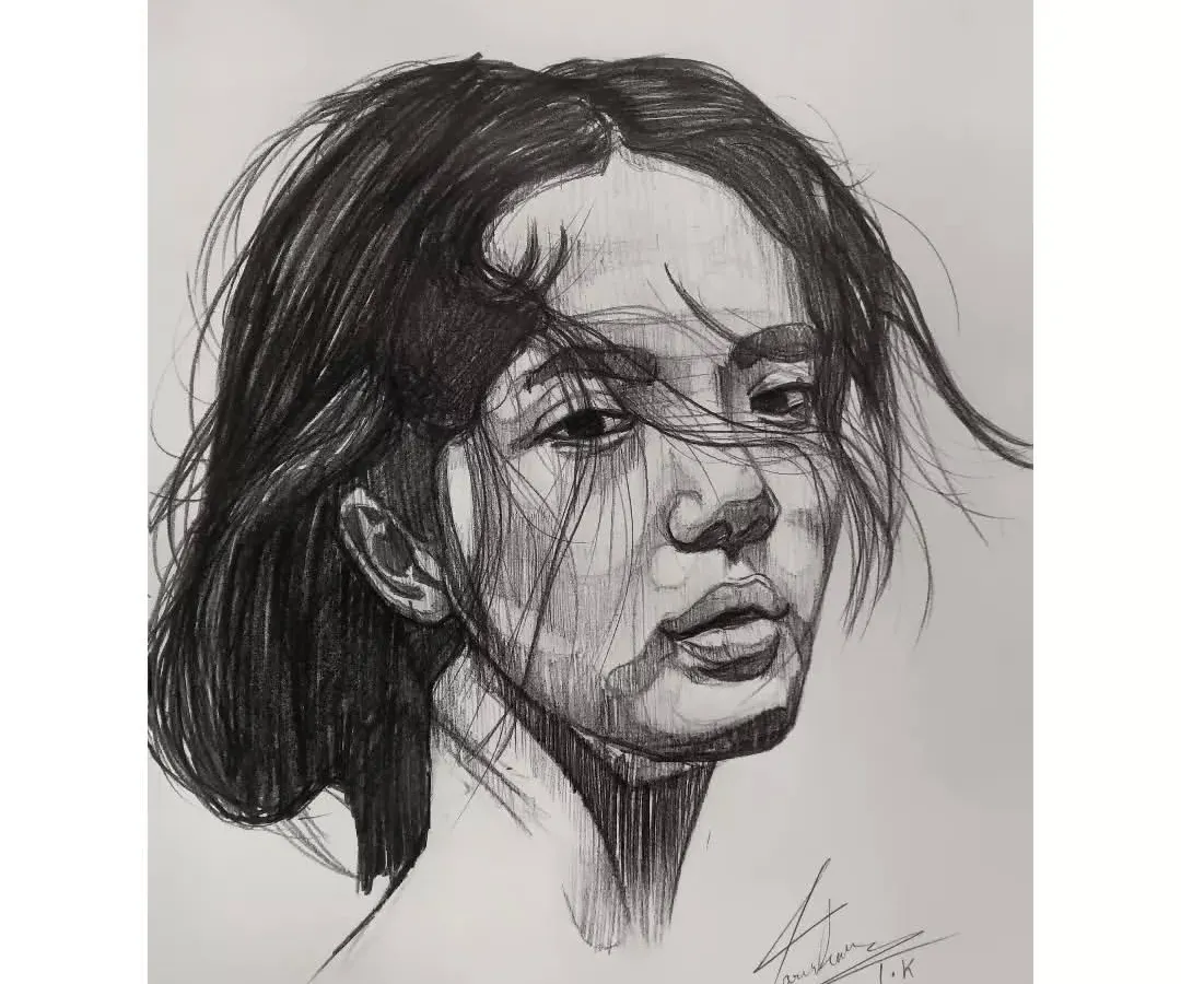 I love using hatching to build up texture and emotion in a portrait. This piece shows how you can use simple lines to create depth and capture a specific mood, a technique we explore in my sessions.