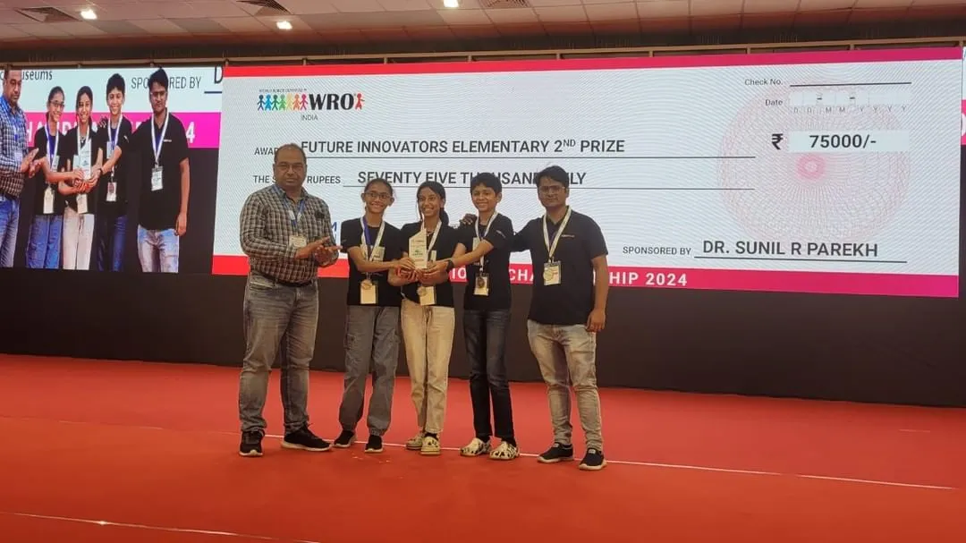 Our students don't just learn robotics; they become champions. We are incredibly proud of our team for winning the silver medal and a cash prize at the WRO National Championship, competing against 400 teams from across India.