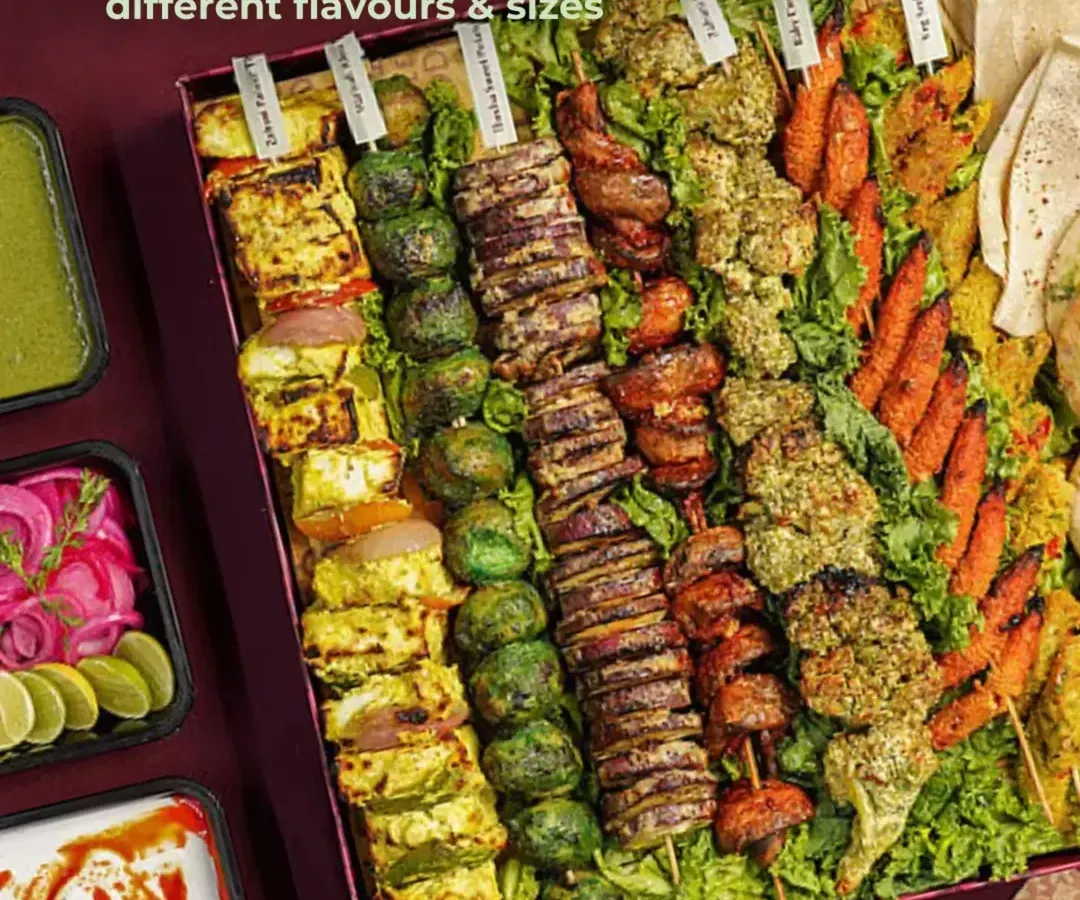My Festive Kebab Edit is a celebration in a box, perfect for your lively house parties. It features a vibrant assortment of succulent kebabs, including paneer tikka and other vegetarian options, all grilled to perfection and ready to be shared.