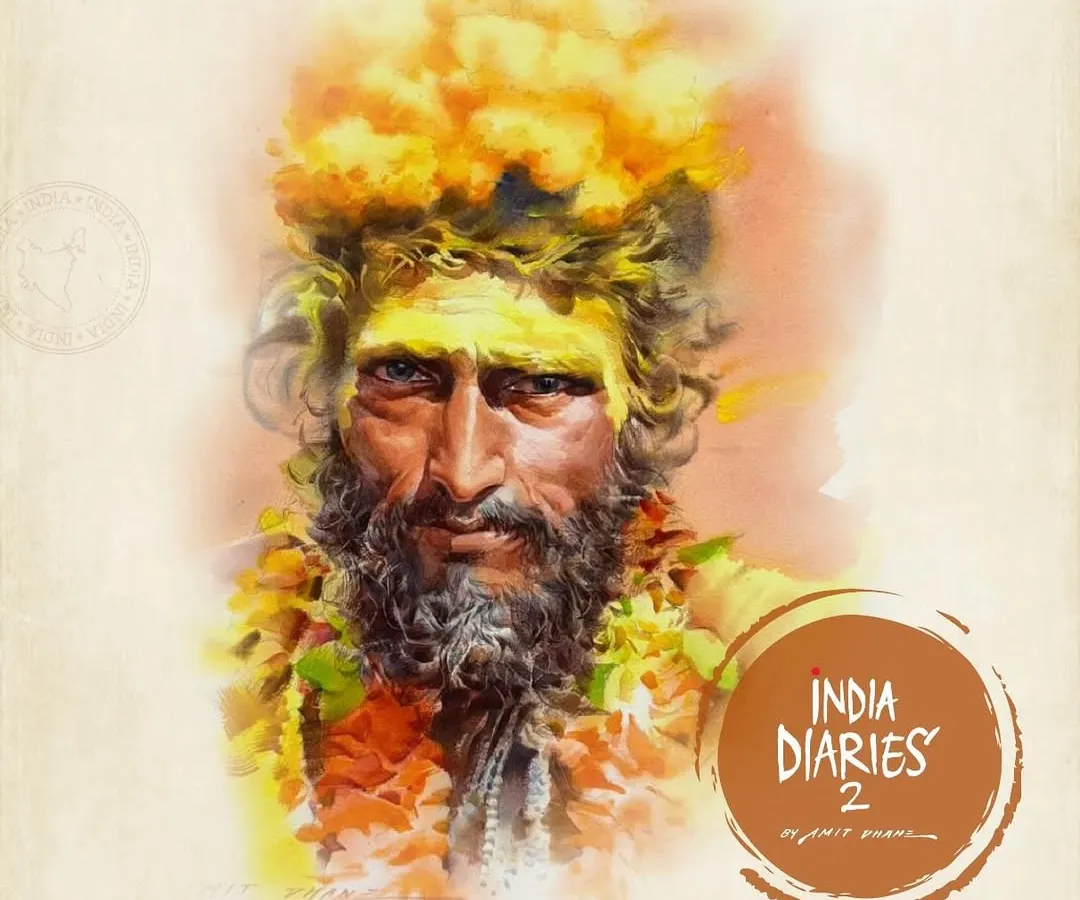 This is the announcement for my upcoming solo exhibition, "India Diaries: 2," at the prestigious Jehangir Art Gallery in Mumbai. The portrait featured is a watercolour piece that embodies the cultural storytelling central to my work.