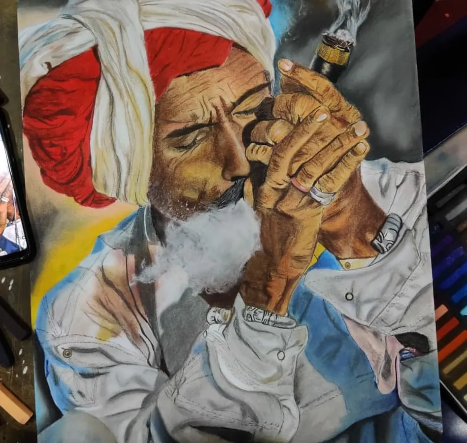 This is one of my favorite portraits, created with soft pastels. I focused on capturing the character and story in his expression, using layers of color to build realistic skin tones and textures. This piece is a testament to patience and attention to detail.