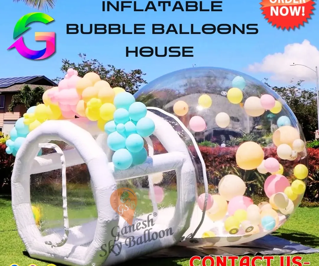 For a truly unique and elegant party, I offer this inflatable bubble house. It creates a magical atmosphere, especially when filled with balloons, and provides a stunning, transparent backdrop for photos at birthdays, anniversaries, or corporate events.