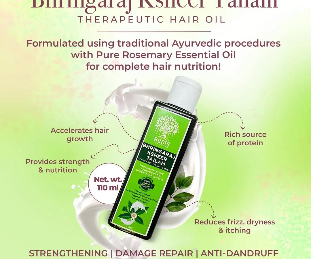 My Bhringaraj Ksheer Tailam is a therapeutic hair oil formulated with the king of hair herbs, Bhringaraj, and protein-rich cow's milk. It's my go-to solution for strengthening hair, promoting growth, and repairing damage.