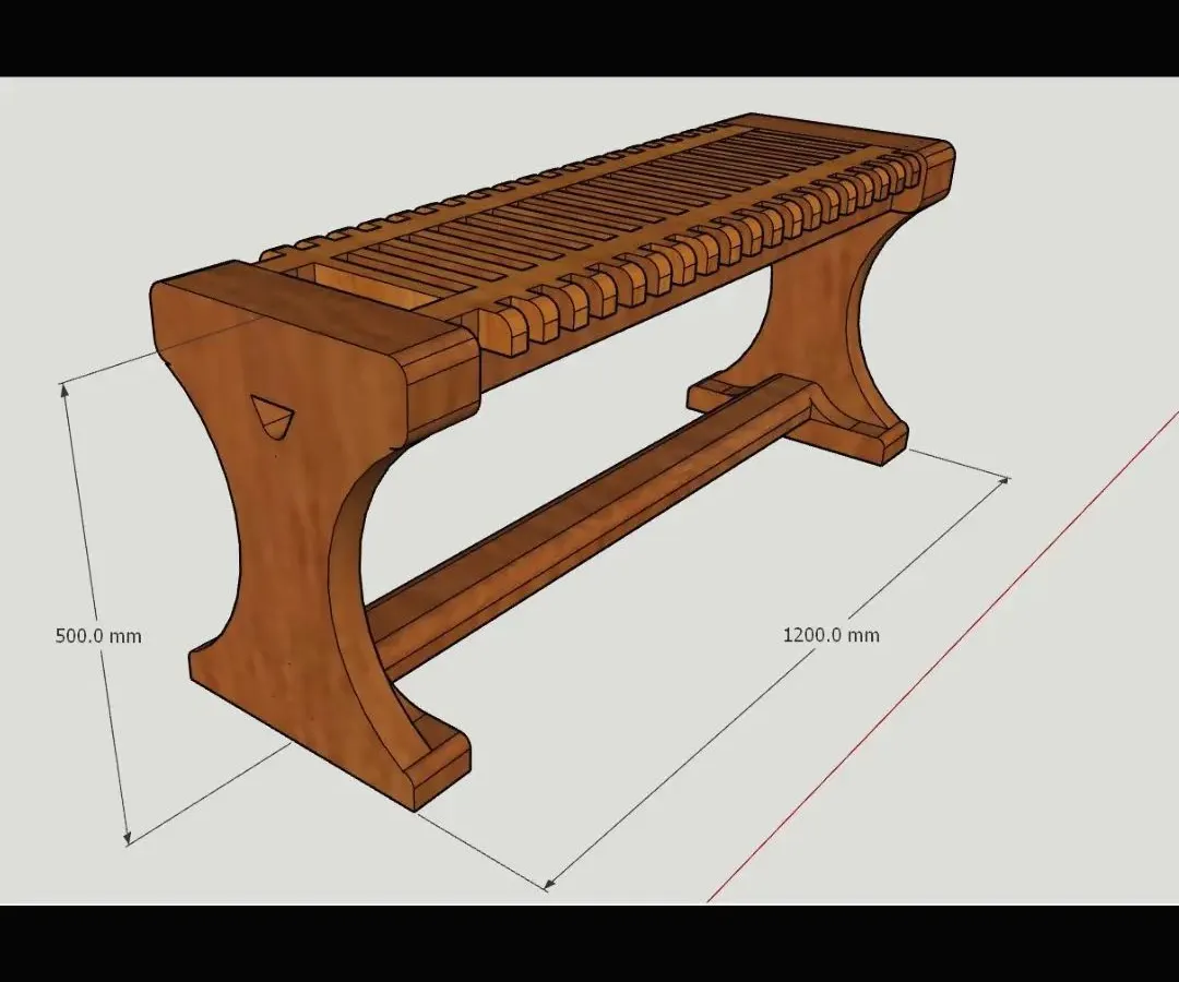 Every project starts with a plan. Here is a digital 3D model of a student's bench project, created using CAD software to perfect dimensions and joinery before a single piece of wood is cut.