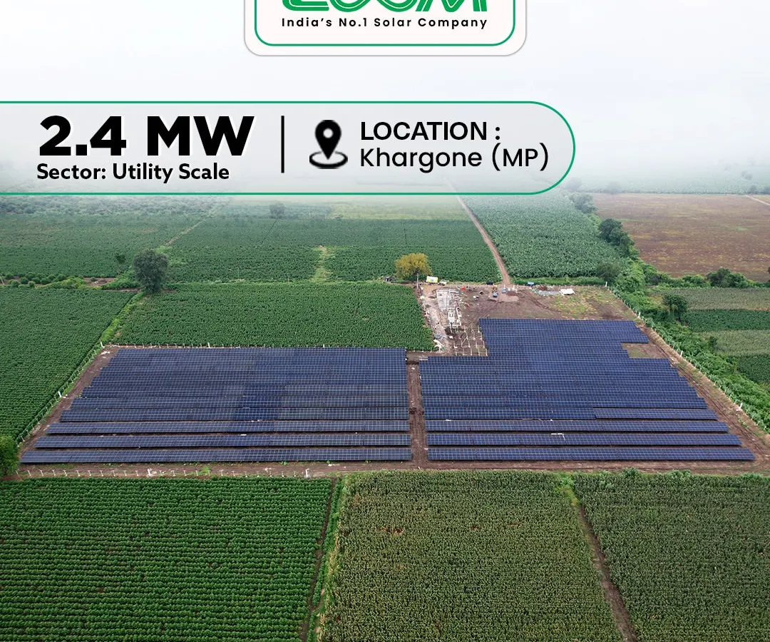 This aerial view shows a 2.4 MW utility-scale solar project I installed in Khargone, MP. I have the capability to transform large agricultural landholdings into powerful, clean energy generating plants that benefit the entire region.