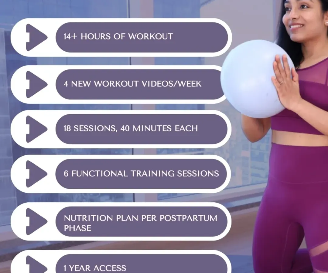 My 6-week program is more than just workouts. It's a complete recovery system, including over 14 hours of guided sessions, functional training for daily mom life, and a full nutrition plan to support your healing.