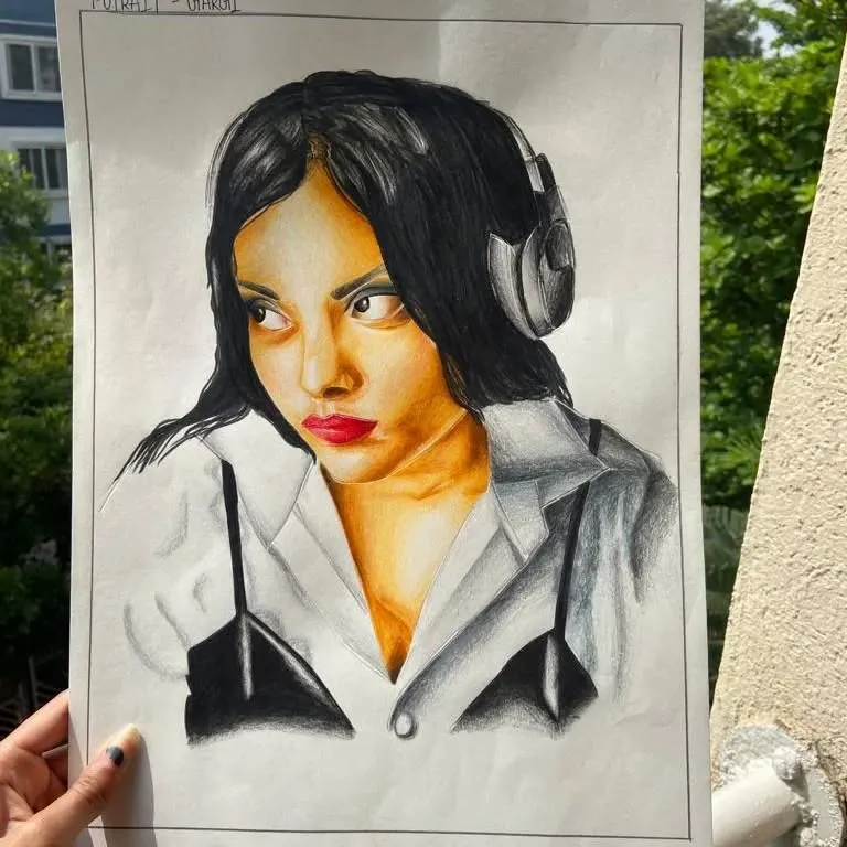 A custom portrait I created using colored pencils. I focus on capturing the details and personality of the subject, making it a truly personal piece of art. If you're looking for a realistic portrait drawing, this is a great example.