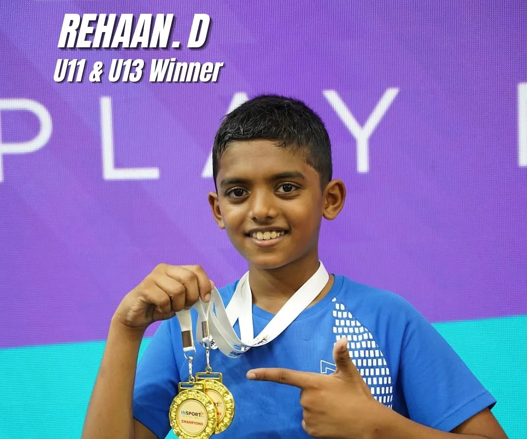 The result of consistent hard work. We are incredibly proud of our student Rehaan D. for winning five gold medals, including the U11 and U13 singles titles.