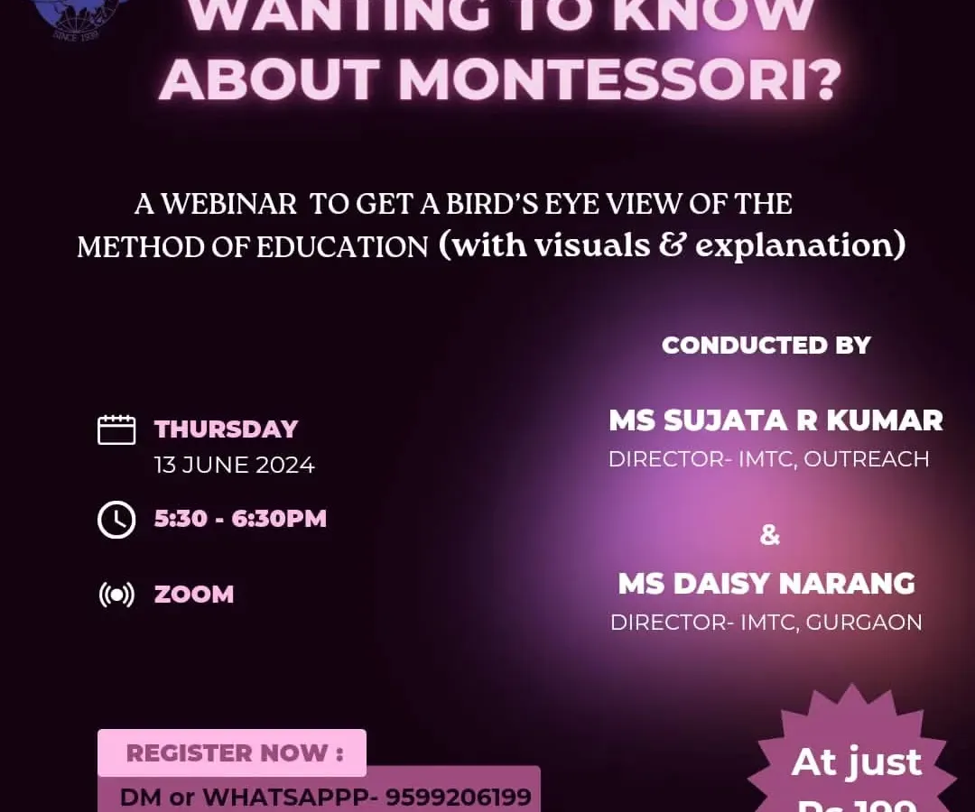 Are you curious about what the Montessori method really is? We are hosting an introductory webinar to give you a bird's eye view of this unique educational approach, complete with visuals and simple explanations. Join us to get your questions answered.