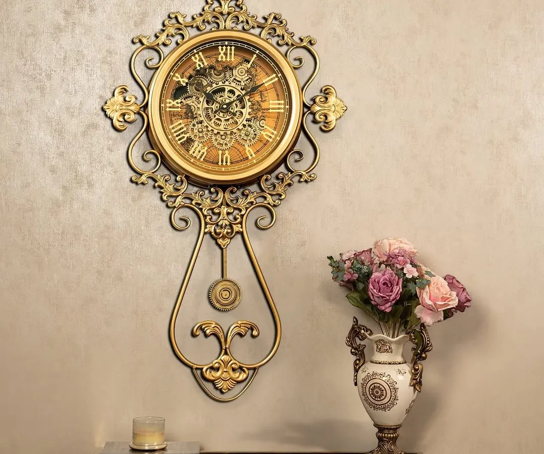 Our vintage gold wall clock is more than just a timepiece; it’s a statement of old-world charm. The ornate detailing and exposed moving gears create a functional work of art that brings elegance to any entryway or living room.