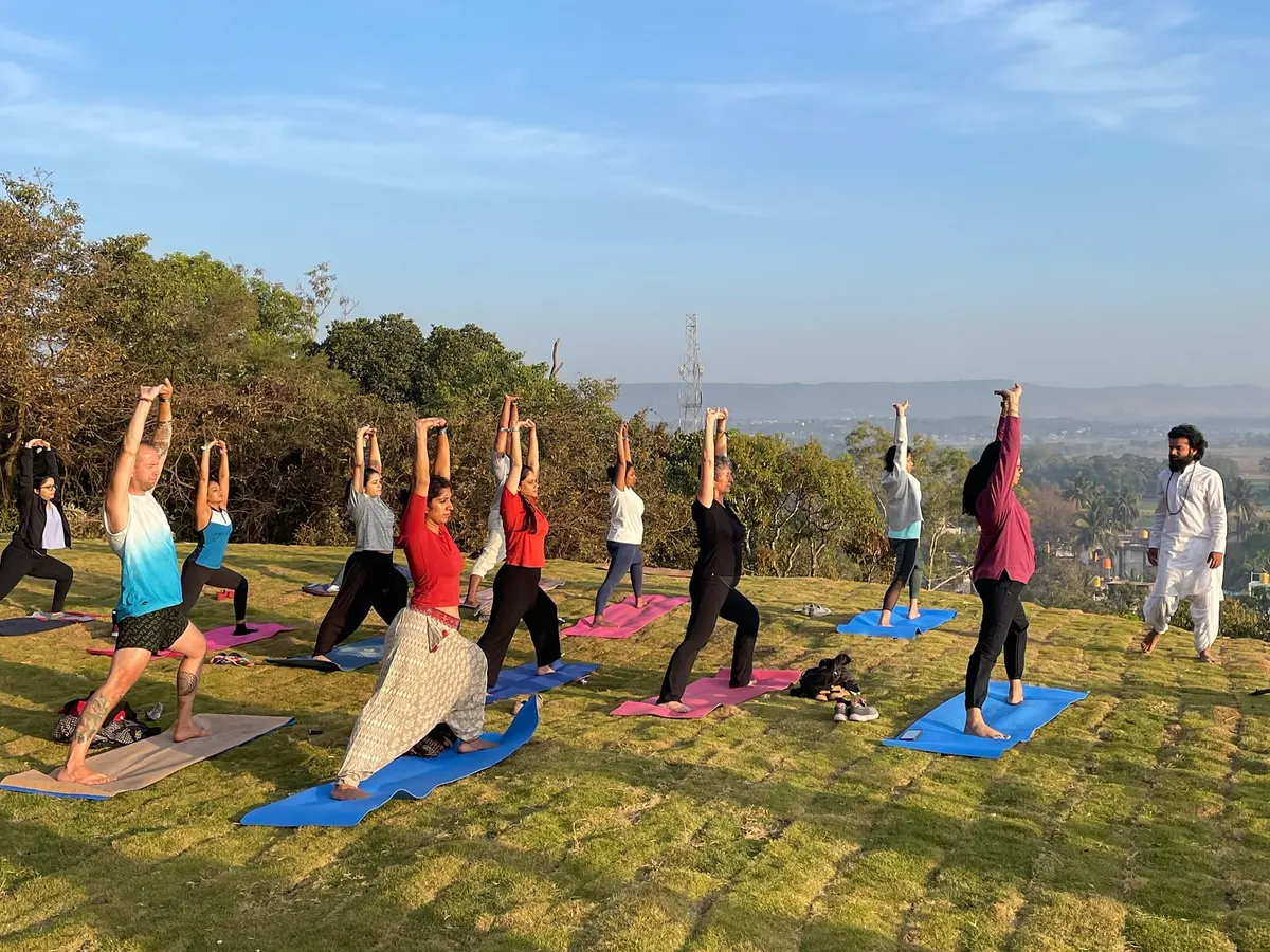 Leading a morning yoga sadhana at a beautiful farm retreat. Practicing asana outdoors, surrounded by nature, connects us to the earth and awakens our life force, or prana. It’s not about perfect poses, but about the feeling of unity with your breath and the world around you.