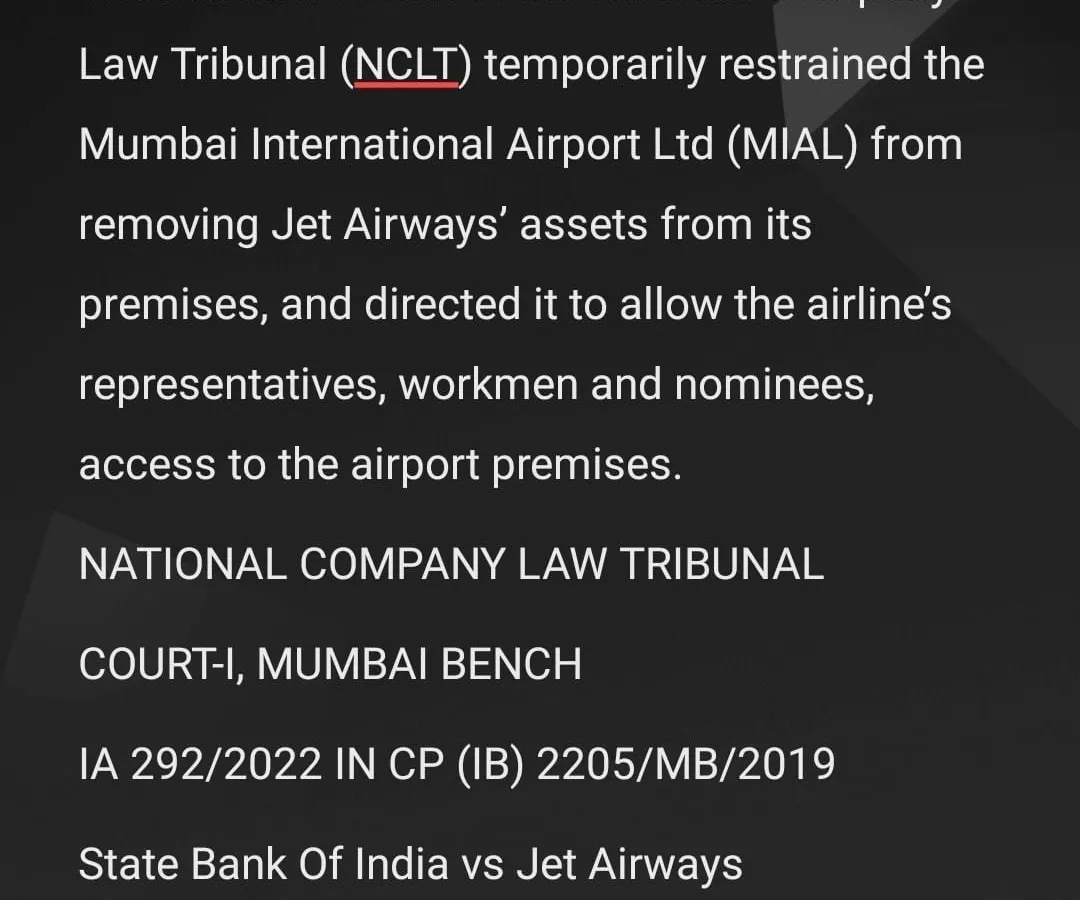 In a significant corporate insolvency matter, we highlight this order from the National Company Law Tribunal. The ruling protected our client's assets by restraining their removal and ensuring continued access to the premises. This demonstrates our capability in navigating complex NCLT proceedings for corporate clients, including major entities like airlines and financial institutions.