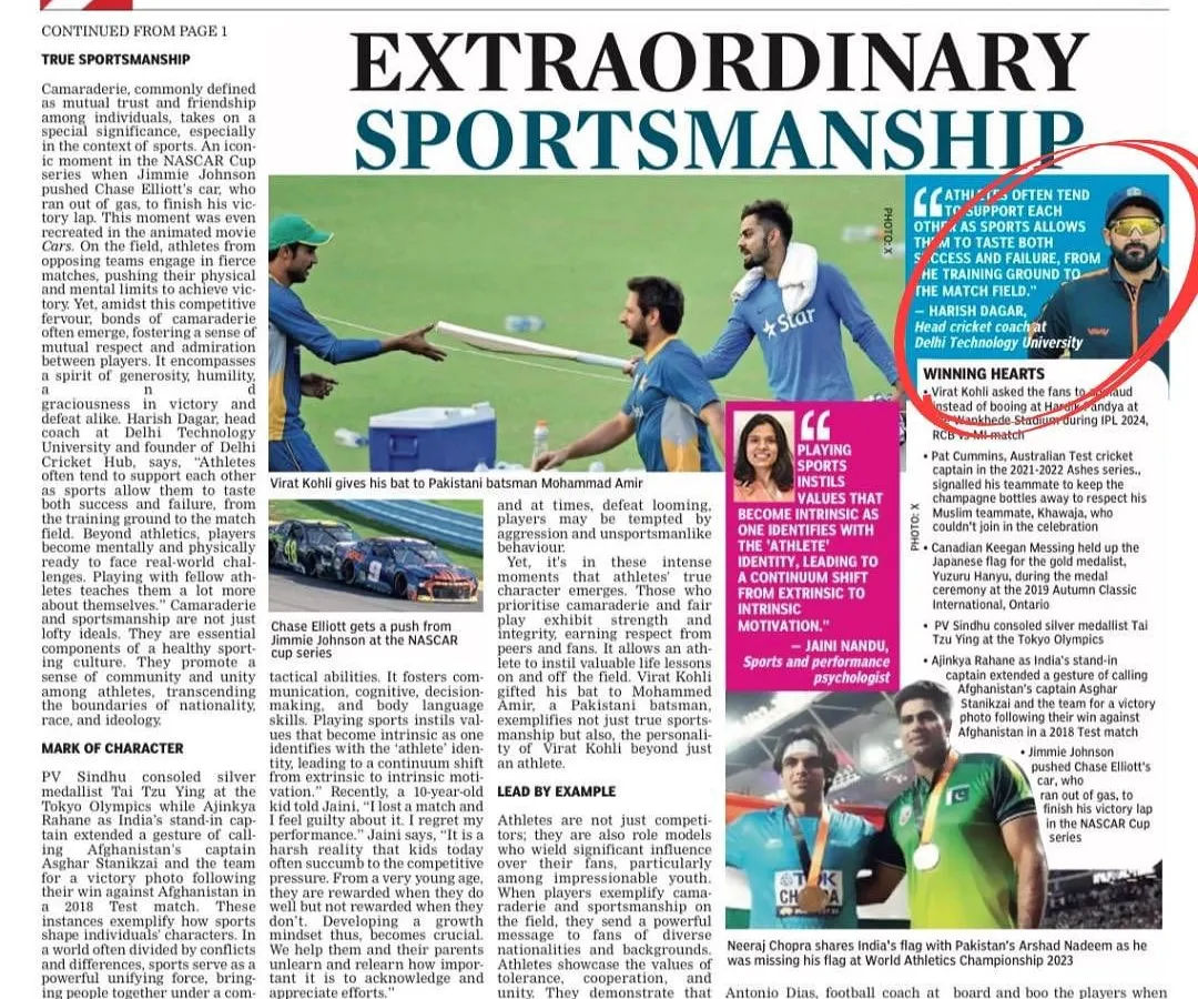 I was honored to be featured in the Deccan Chronicle, discussing the importance of sportsmanship. My coaching philosophy is built on the idea that athletes learn from both success and failure, which fosters mutual respect on and off the field.