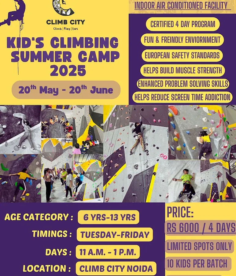 Get your kids climbing this summer at our action-packed Summer Camp! This poster has all the details for our 2025 camp, including dates, age groups, and pricing. It's the perfect way to build strength, confidence, and problem-solving skills in a fun, safe, and air-conditioned facility.