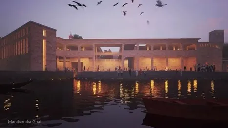 An evening rendering of the redeveloped Manikarnika Ghat in Varanasi, showing the structure illuminated against the water. This high-profile civic project demonstrates our ability to handle culturally sensitive designs that respect ancient rituals while providing modern, dignified facilities.