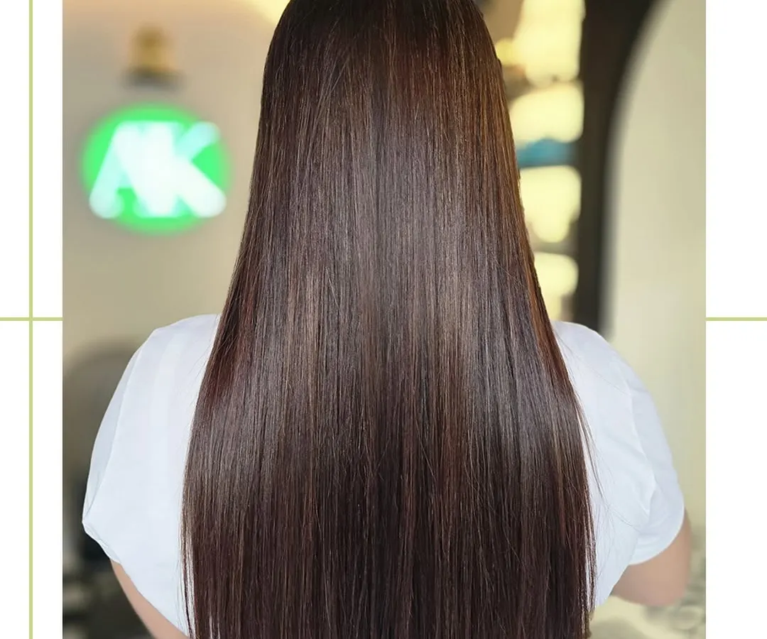 The result of my Hair Botox and brunette balayage treatment. Notice the incredible shine and smoothness, turning damaged hair into a sleek, healthy masterpiece.