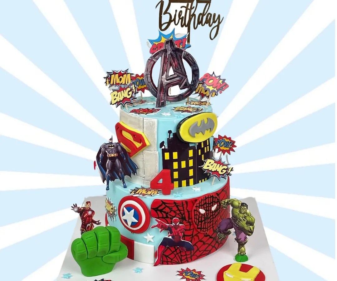 Bring on the action! I love creating cakes like this epic superhero assembly for Shaurya's 4th birthday. It shows how we can turn any theme into a showstopping centerpiece for your party.