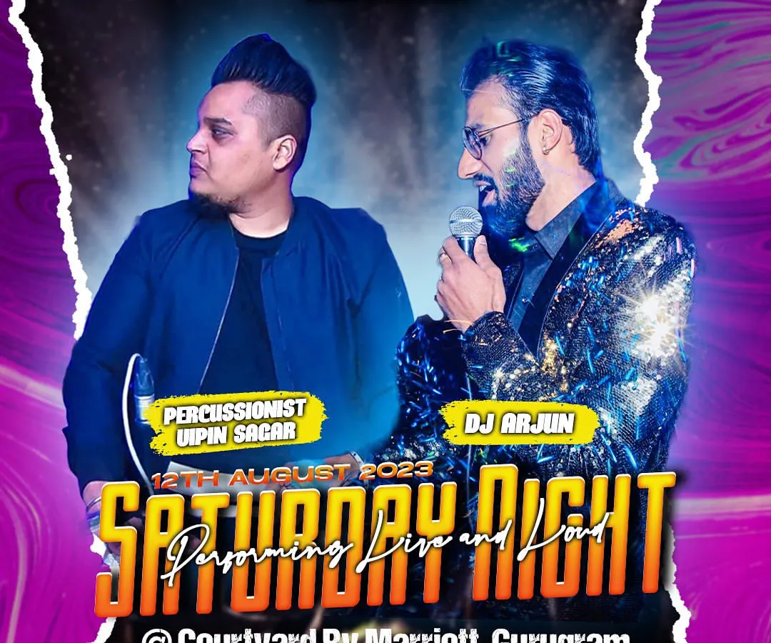 The DJ and percussionist fusion is one of my signature offerings. Here I am with the talented Vipin Sagar, adding a live instrumental layer to the DJ set for a high-impact performance at the Courtyard by Marriott.