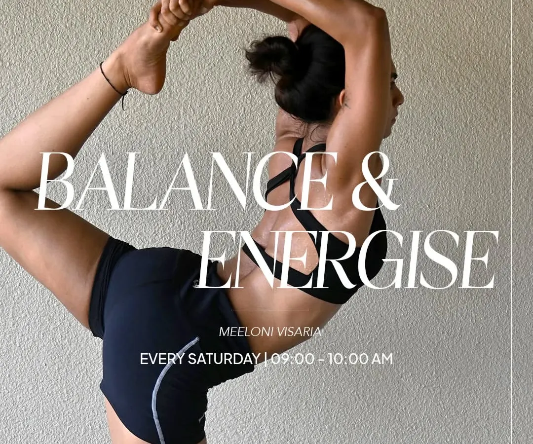 Find your center with our Balance & Energise Hatha Vinyasa flow. This class is designed to build strength and stability, leaving you feeling revitalized and grounded. This is a moment of powerful grace, captured in our serene studio space.