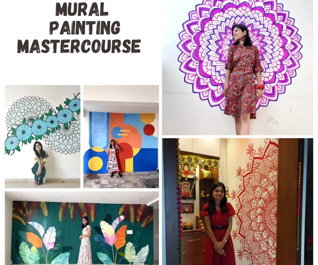 This collage showcases the variety you can learn in my Mural Painting Mastercourse. I teach everything from vibrant abstract designs and large floral pieces to intricate mandala murals, giving you the skills to transform any space.
