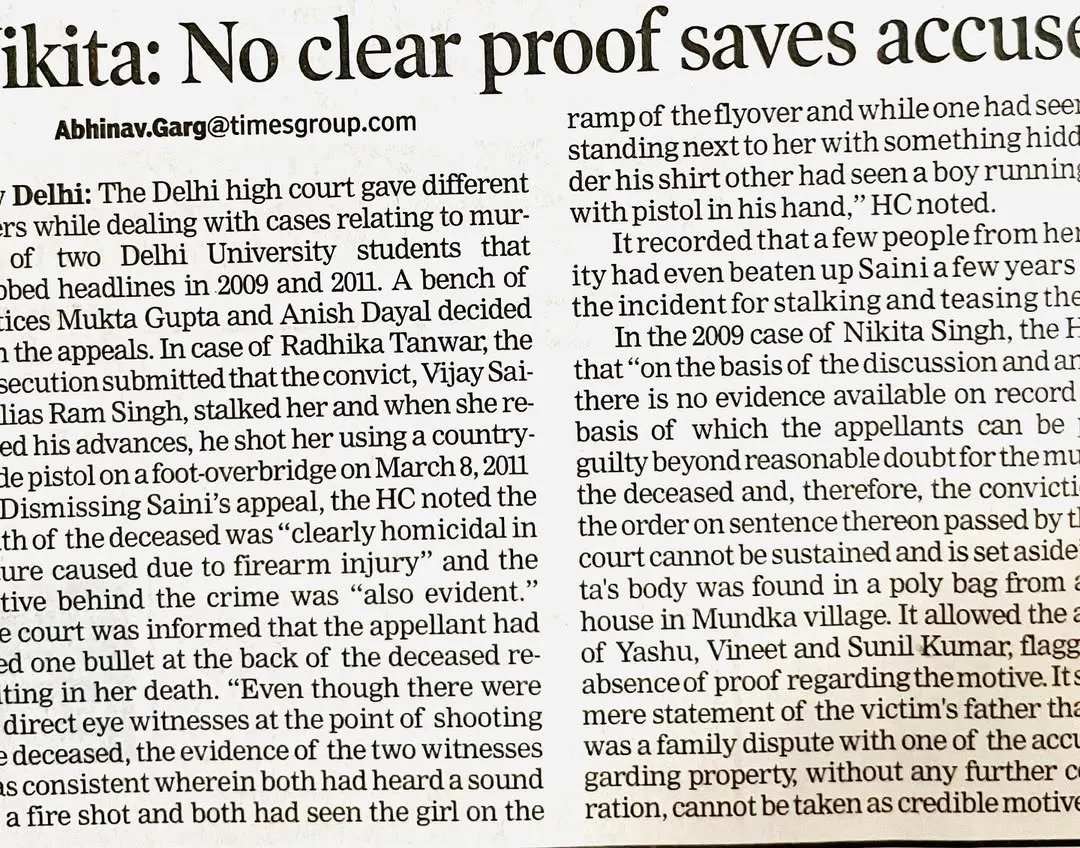 This newspaper clipping covers a complex murder appeal where we secured an acquittal for a client who had been incarcerated for 13 years. It is a reminder that justice, though sometimes delayed, must never be denied, and I will fight relentlessly to see it served.