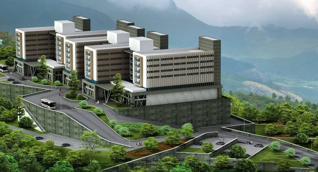 A visualization of a large-scale hospital master plan designed for a challenging hillside location. This demonstrates my capability in terrain-responsive design, involving complex circulation planning for vehicles and pedestrians, and tiered building placement to minimize site disruption and maximize views.