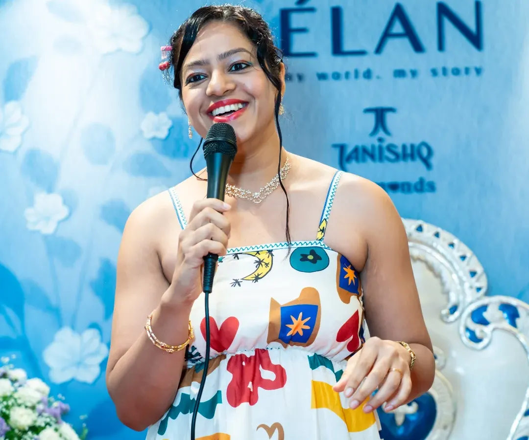 Hosting a diamond collection launch for a prestigious brand like Tanishq is always a pleasure. Here, I am engaging with the audience, sharing details about the new collection, and ensuring the event is as sparkling as the jewelry itself.